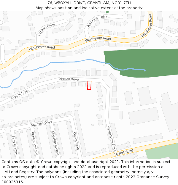 76, WROXALL DRIVE, GRANTHAM, NG31 7EH: Location map and indicative extent of plot