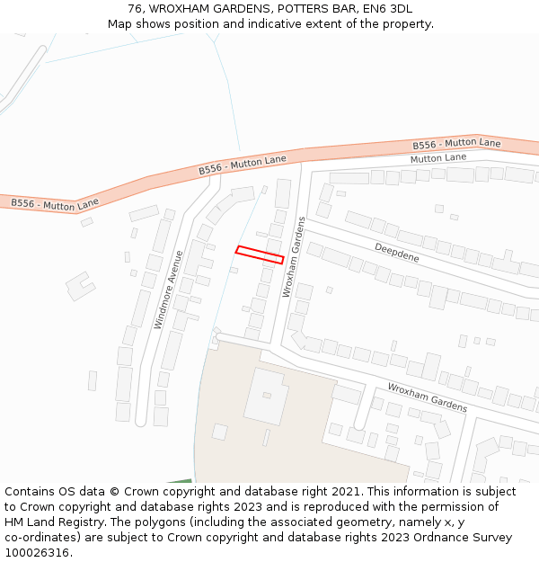 76, WROXHAM GARDENS, POTTERS BAR, EN6 3DL: Location map and indicative extent of plot
