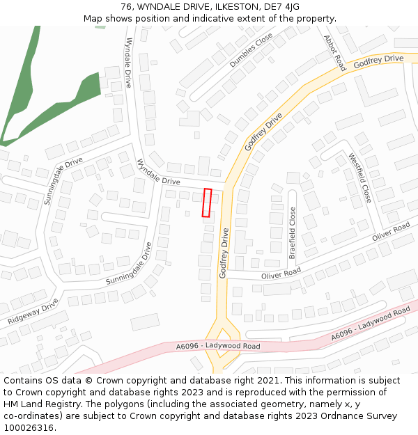 76, WYNDALE DRIVE, ILKESTON, DE7 4JG: Location map and indicative extent of plot