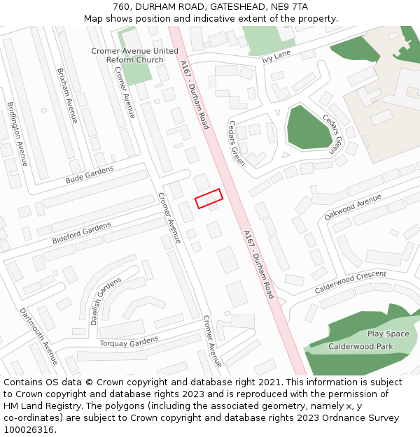 760, DURHAM ROAD, GATESHEAD, NE9 7TA: Location map and indicative extent of plot