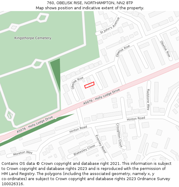 760, OBELISK RISE, NORTHAMPTON, NN2 8TP: Location map and indicative extent of plot