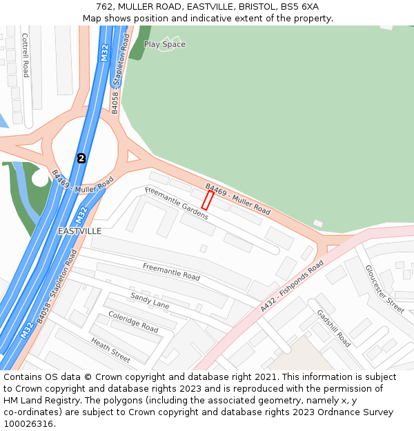 762, MULLER ROAD, EASTVILLE, BRISTOL, BS5 6XA: Location map and indicative extent of plot