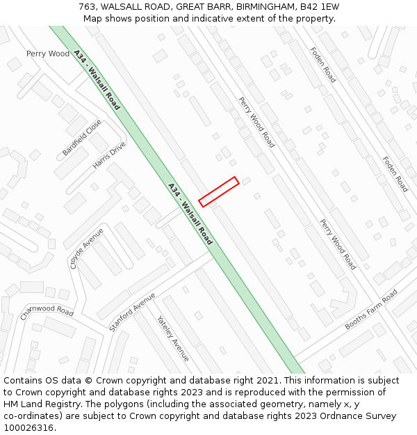 763, WALSALL ROAD, GREAT BARR, BIRMINGHAM, B42 1EW: Location map and indicative extent of plot