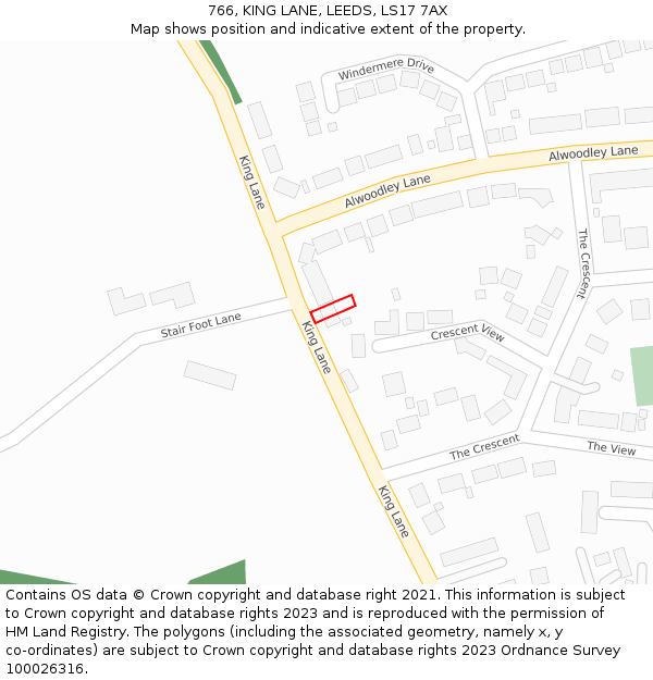 766, KING LANE, LEEDS, LS17 7AX: Location map and indicative extent of plot