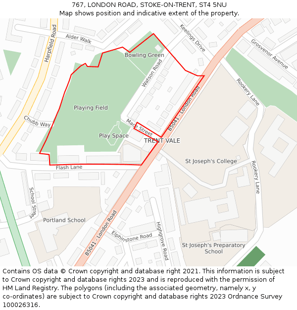 767, LONDON ROAD, STOKE-ON-TRENT, ST4 5NU: Location map and indicative extent of plot