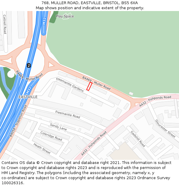 768, MULLER ROAD, EASTVILLE, BRISTOL, BS5 6XA: Location map and indicative extent of plot