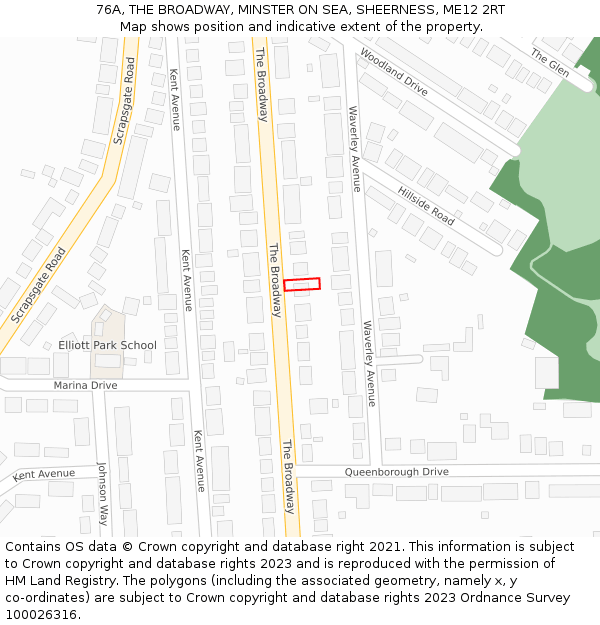 76A, THE BROADWAY, MINSTER ON SEA, SHEERNESS, ME12 2RT: Location map and indicative extent of plot