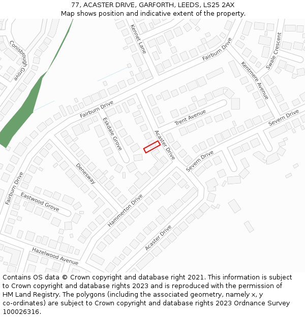 77, ACASTER DRIVE, GARFORTH, LEEDS, LS25 2AX: Location map and indicative extent of plot