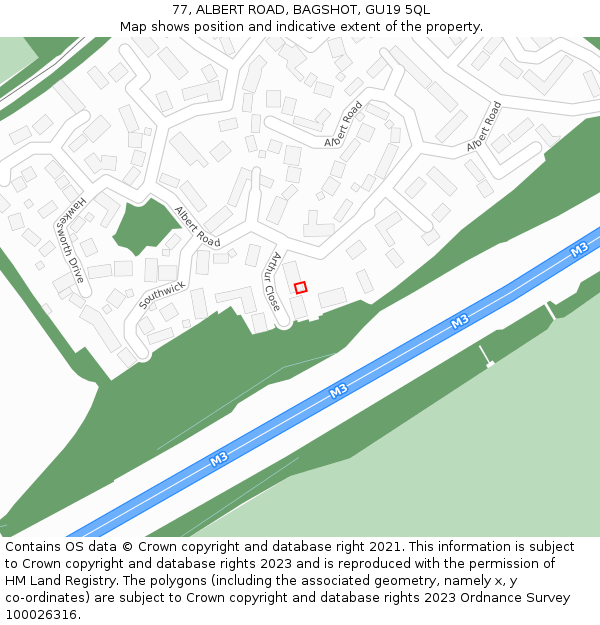 77, ALBERT ROAD, BAGSHOT, GU19 5QL: Location map and indicative extent of plot