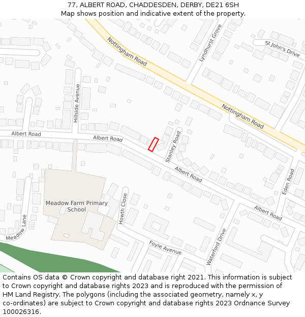 77, ALBERT ROAD, CHADDESDEN, DERBY, DE21 6SH: Location map and indicative extent of plot