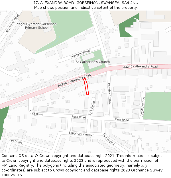 77, ALEXANDRA ROAD, GORSEINON, SWANSEA, SA4 4NU: Location map and indicative extent of plot