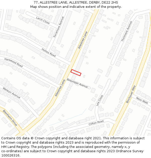 77, ALLESTREE LANE, ALLESTREE, DERBY, DE22 2HS: Location map and indicative extent of plot