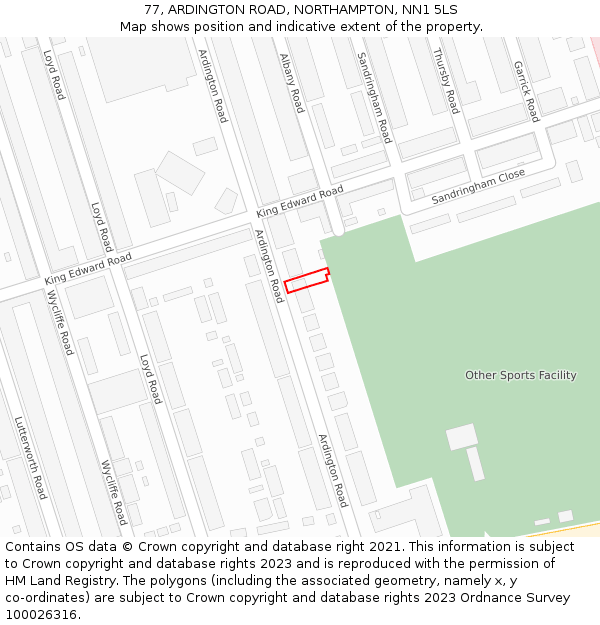 77, ARDINGTON ROAD, NORTHAMPTON, NN1 5LS: Location map and indicative extent of plot