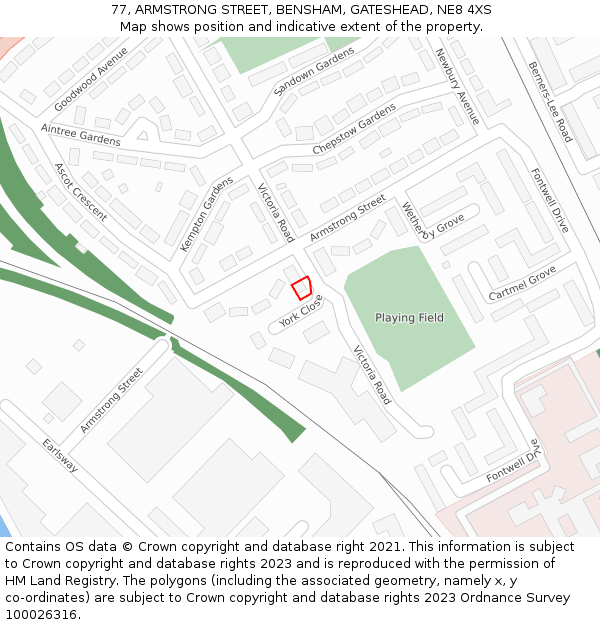 77, ARMSTRONG STREET, BENSHAM, GATESHEAD, NE8 4XS: Location map and indicative extent of plot