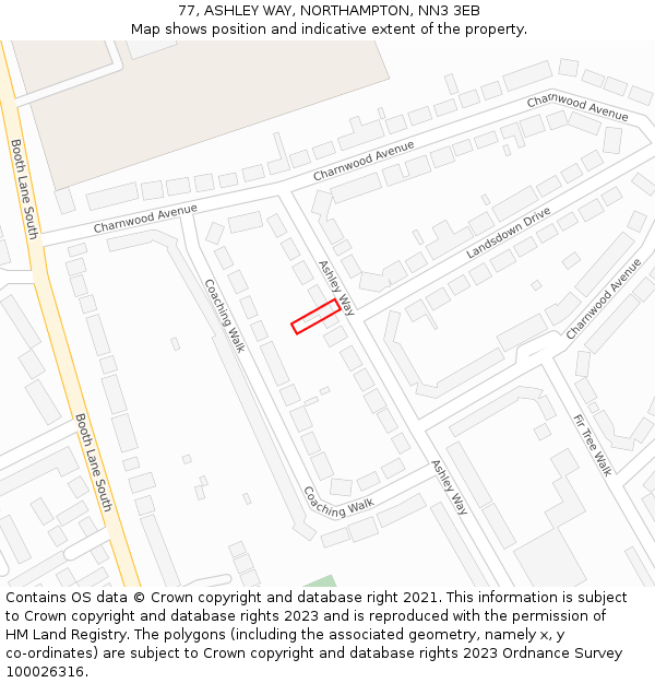 77, ASHLEY WAY, NORTHAMPTON, NN3 3EB: Location map and indicative extent of plot