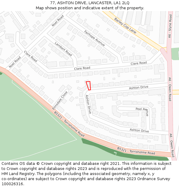 77, ASHTON DRIVE, LANCASTER, LA1 2LQ: Location map and indicative extent of plot