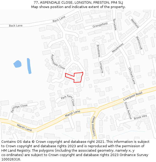 77, ASPENDALE CLOSE, LONGTON, PRESTON, PR4 5LJ: Location map and indicative extent of plot