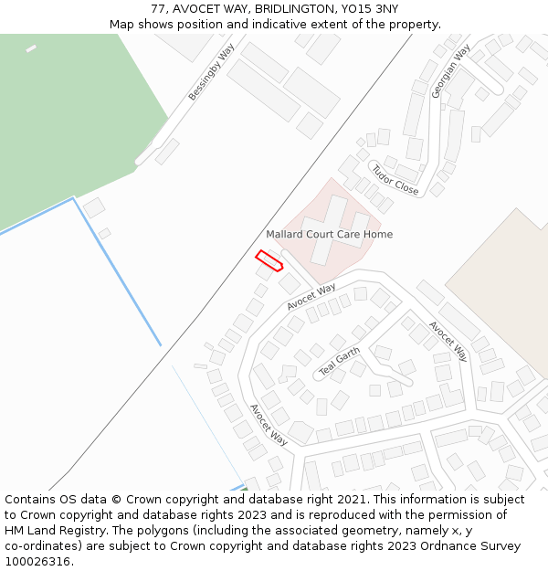 77, AVOCET WAY, BRIDLINGTON, YO15 3NY: Location map and indicative extent of plot