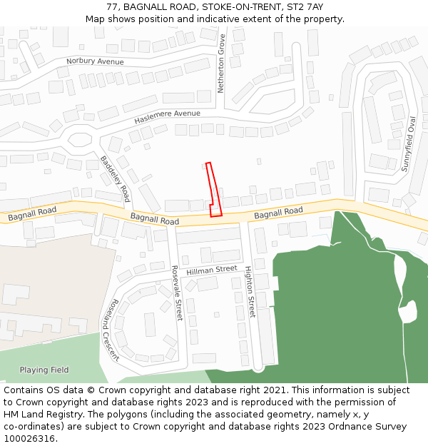 77, BAGNALL ROAD, STOKE-ON-TRENT, ST2 7AY: Location map and indicative extent of plot