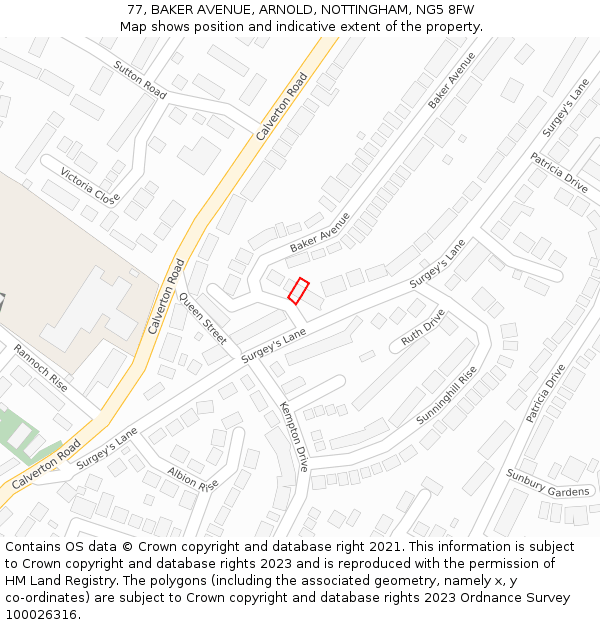 77, BAKER AVENUE, ARNOLD, NOTTINGHAM, NG5 8FW: Location map and indicative extent of plot