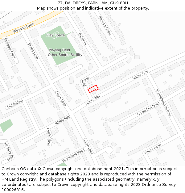 77, BALDREYS, FARNHAM, GU9 8RH: Location map and indicative extent of plot