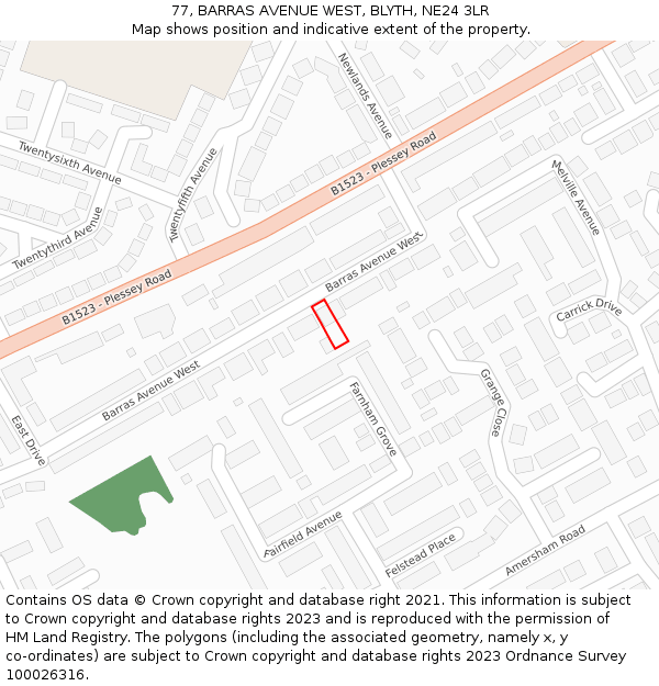 77, BARRAS AVENUE WEST, BLYTH, NE24 3LR: Location map and indicative extent of plot