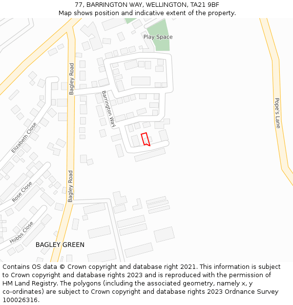 77, BARRINGTON WAY, WELLINGTON, TA21 9BF: Location map and indicative extent of plot