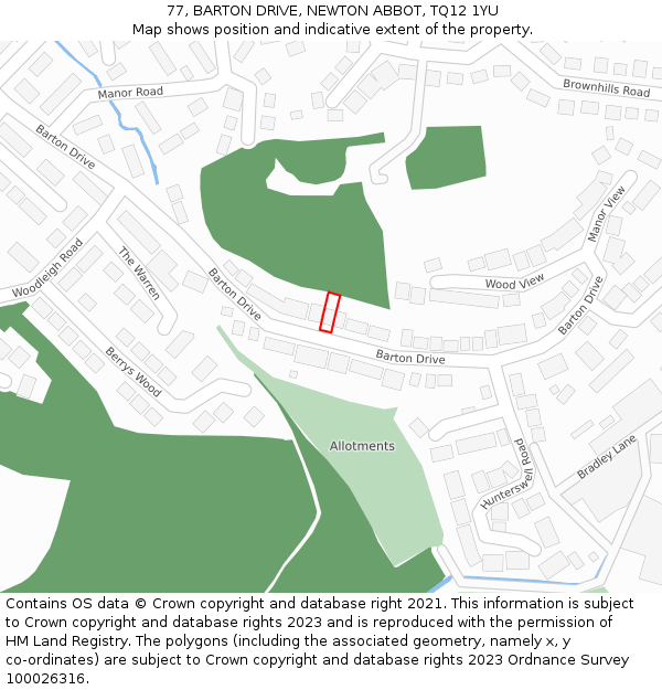 77, BARTON DRIVE, NEWTON ABBOT, TQ12 1YU: Location map and indicative extent of plot