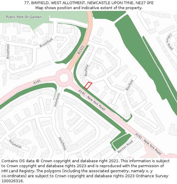 77, BAYFIELD, WEST ALLOTMENT, NEWCASTLE UPON TYNE, NE27 0FE: Location map and indicative extent of plot