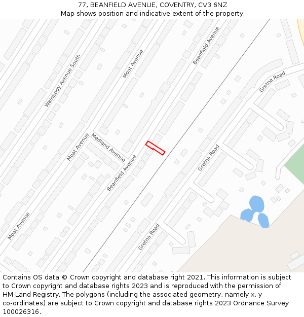 77, BEANFIELD AVENUE, COVENTRY, CV3 6NZ: Location map and indicative extent of plot