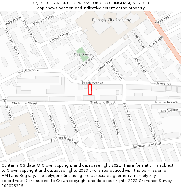 77, BEECH AVENUE, NEW BASFORD, NOTTINGHAM, NG7 7LR: Location map and indicative extent of plot