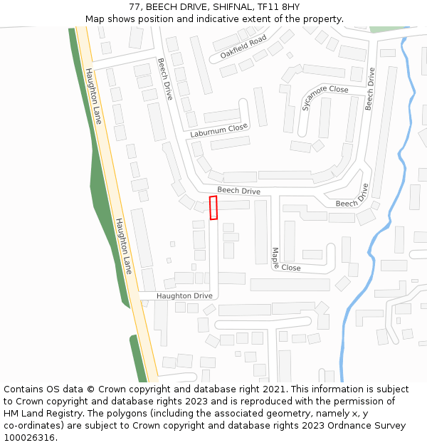 77, BEECH DRIVE, SHIFNAL, TF11 8HY: Location map and indicative extent of plot