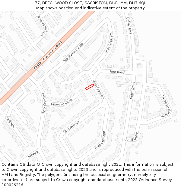 77, BEECHWOOD CLOSE, SACRISTON, DURHAM, DH7 6QL: Location map and indicative extent of plot