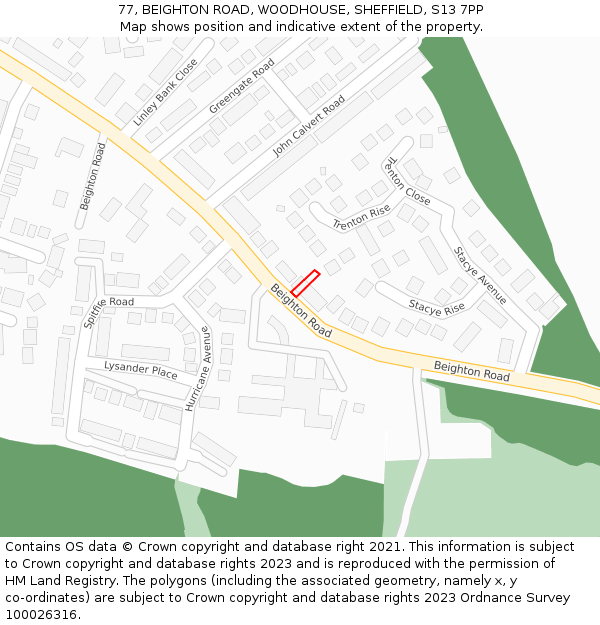 77, BEIGHTON ROAD, WOODHOUSE, SHEFFIELD, S13 7PP: Location map and indicative extent of plot