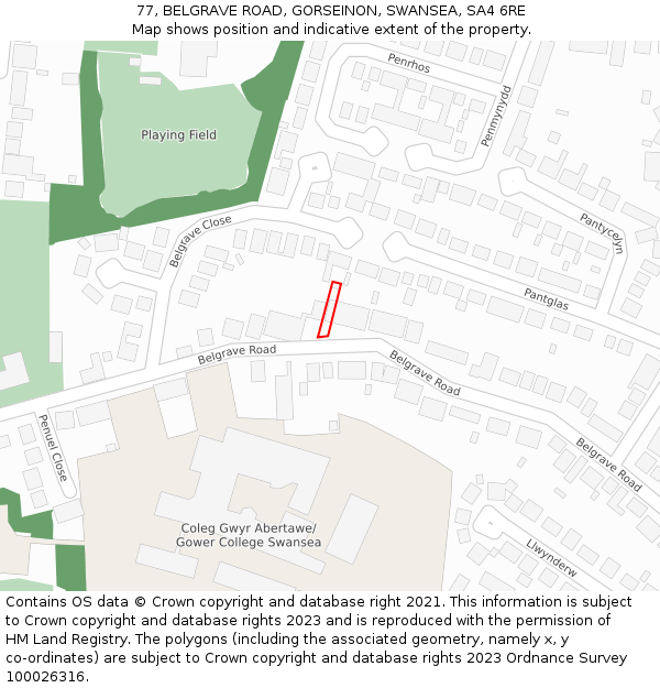 77, BELGRAVE ROAD, GORSEINON, SWANSEA, SA4 6RE: Location map and indicative extent of plot