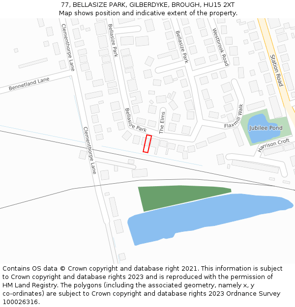 77, BELLASIZE PARK, GILBERDYKE, BROUGH, HU15 2XT: Location map and indicative extent of plot