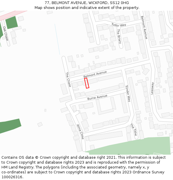 77, BELMONT AVENUE, WICKFORD, SS12 0HG: Location map and indicative extent of plot