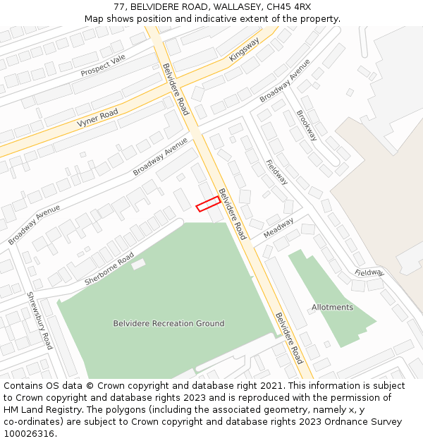 77, BELVIDERE ROAD, WALLASEY, CH45 4RX: Location map and indicative extent of plot