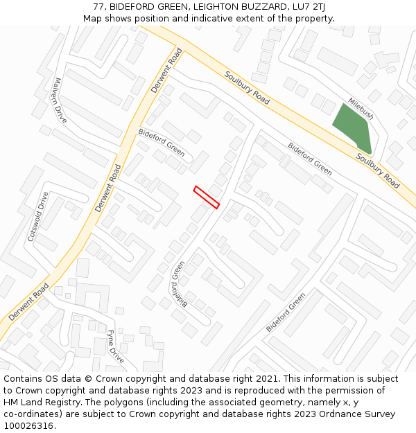 77, BIDEFORD GREEN, LEIGHTON BUZZARD, LU7 2TJ: Location map and indicative extent of plot