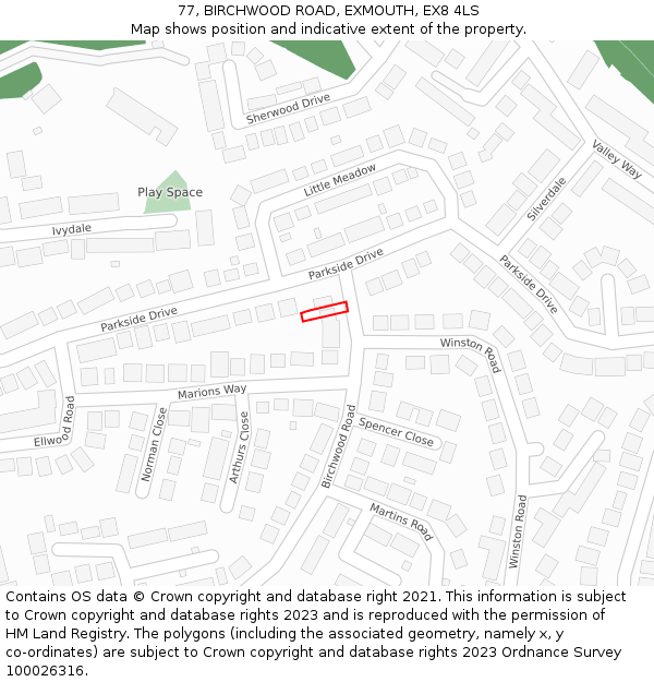 77, BIRCHWOOD ROAD, EXMOUTH, EX8 4LS: Location map and indicative extent of plot