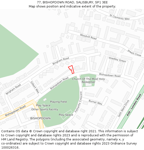 77, BISHOPDOWN ROAD, SALISBURY, SP1 3EE: Location map and indicative extent of plot