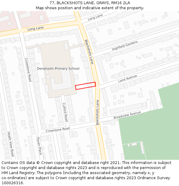 77, BLACKSHOTS LANE, GRAYS, RM16 2LA: Location map and indicative extent of plot