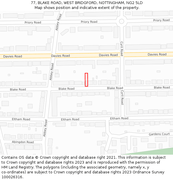 77, BLAKE ROAD, WEST BRIDGFORD, NOTTINGHAM, NG2 5LD: Location map and indicative extent of plot