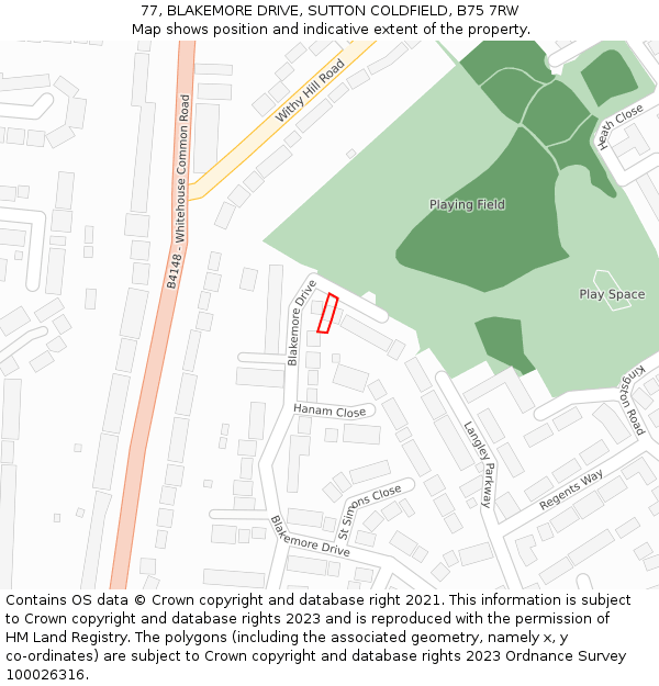 77, BLAKEMORE DRIVE, SUTTON COLDFIELD, B75 7RW: Location map and indicative extent of plot