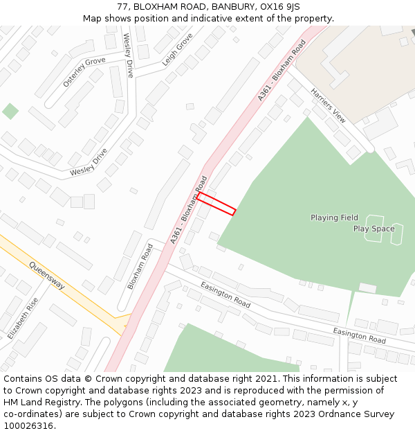 77, BLOXHAM ROAD, BANBURY, OX16 9JS: Location map and indicative extent of plot