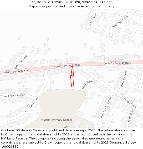 77, BOROUGH ROAD, LOUGHOR, SWANSEA, SA4 6RT: Location map and indicative extent of plot