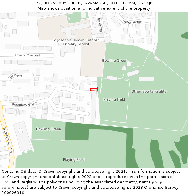 77, BOUNDARY GREEN, RAWMARSH, ROTHERHAM, S62 6JN: Location map and indicative extent of plot