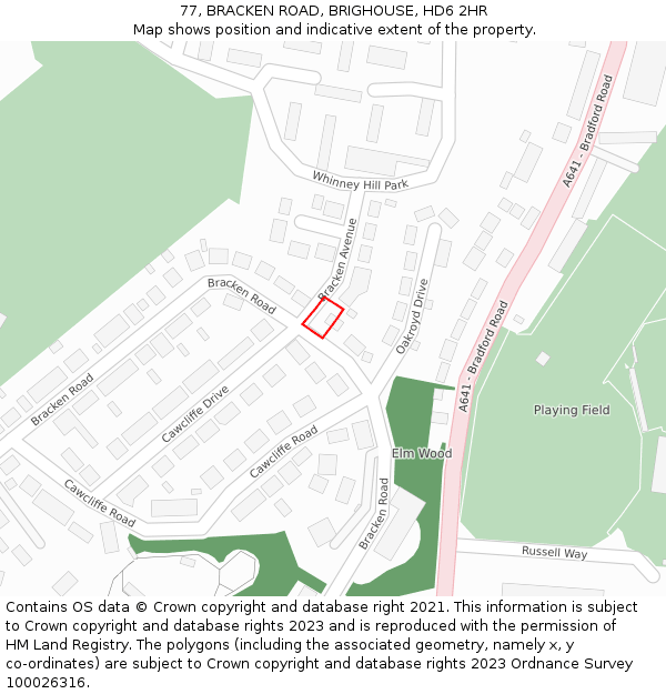 77, BRACKEN ROAD, BRIGHOUSE, HD6 2HR: Location map and indicative extent of plot