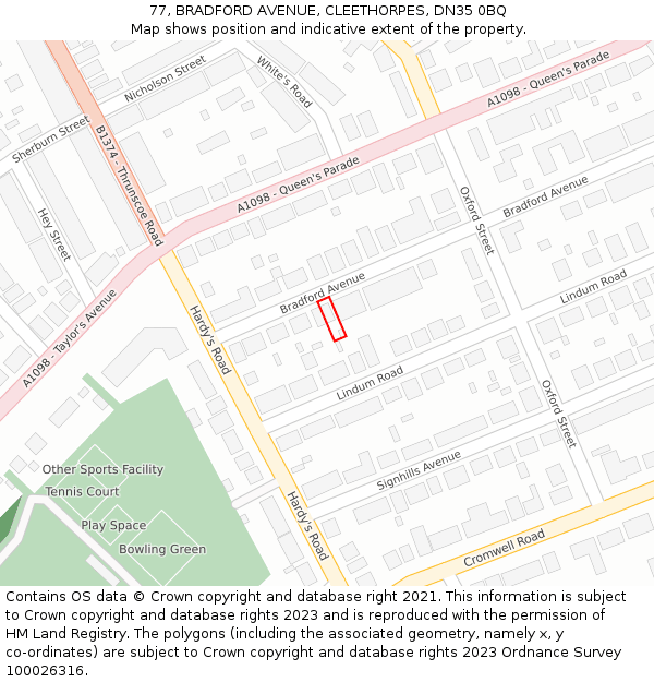 77, BRADFORD AVENUE, CLEETHORPES, DN35 0BQ: Location map and indicative extent of plot