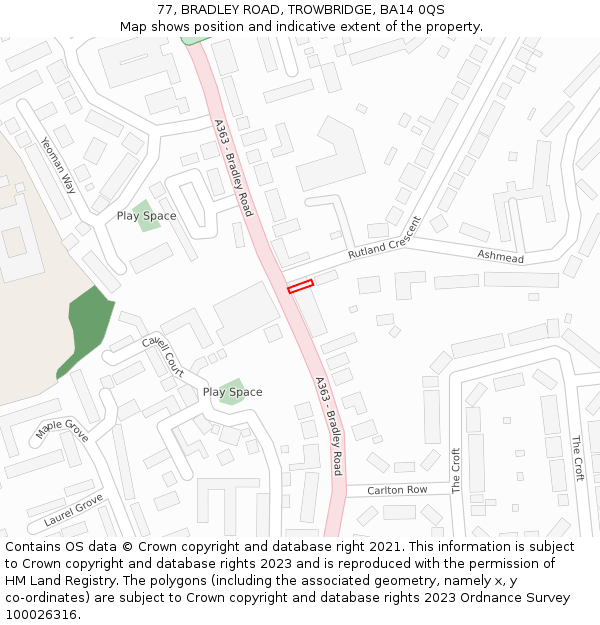 77, BRADLEY ROAD, TROWBRIDGE, BA14 0QS: Location map and indicative extent of plot